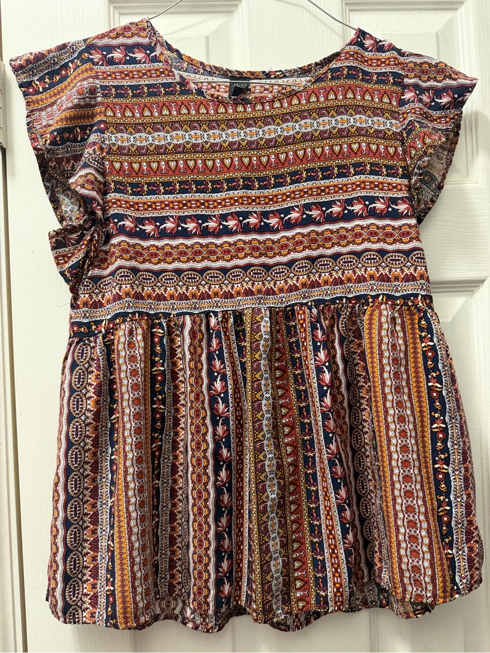 Women's Bohemian Stripe Blouse - Navy, Rust & Cream